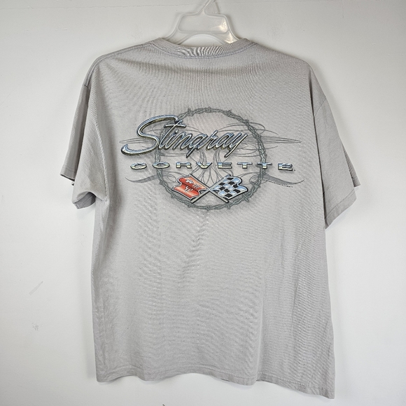 Corvette Stingray Shirt Mens Large Beige Short Sleeve Hot Rod Classic Car Chevy - Picture 6 of 9
